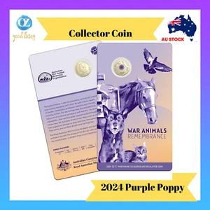 $2 Purple Poppy Coin C Mint Mark War Animals Remembrance On Card Uncirculated - Picture 1 of 4