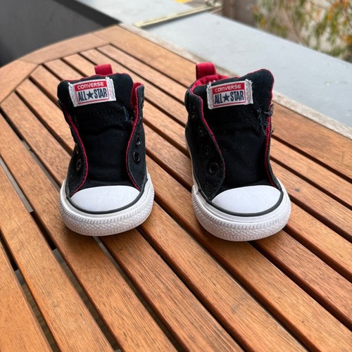 Sneakers alte bambino Converse All Star nere rosse scarpe tela taglia 4