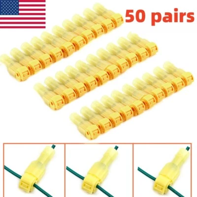 100X T-Taps + Male Disconnect Wire Connectors Yellow 12-10 AWG Gauge Terminals - Image 1 of 4