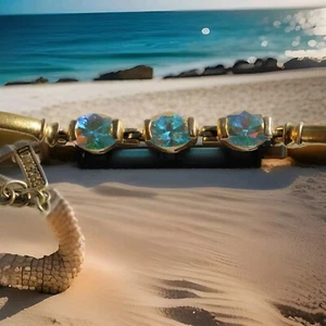 VTG Badavici Sterling and Faceted Crystal Bracelet (925,CZ, Irridescant!) - Picture 1 of 12