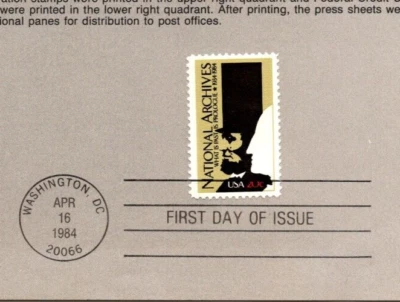 USPS FDC First Day Cover Souvenir National Archives $0.20 Stamp Scott #2081 - Image 1 of 2