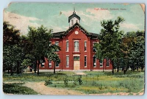 c1910 High School Gebäude Campus Dirt Road Caldwell Kansas Vintage Postkarte - Bild 1 von 2