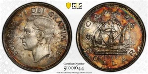 1949 Canada $1 Dollar PCGS MS65 Lot#G9819 Silver! Gem BU! Beautiful Toning! - Picture 1 of 4