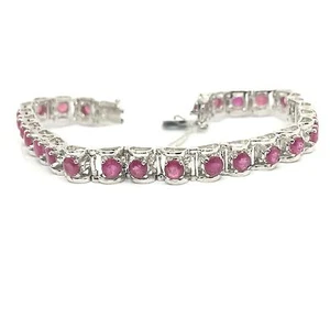 14k White Gold Natural Ruby Tennis Bracelet. July Birthstone - Picture 1 of 9