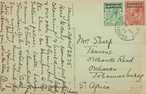 AFRICA, TANGIER, POSTCARD SENT ON 0.5D & 1D MOROCCO AGENCIES OVERPRINTS, 1925 - Picture 1 of 2