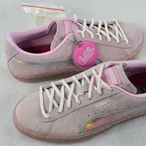 Puma x LOL Surprise Size 6.5C Shoes Pink Suede Kitty Queen Jr Iridescent Silver - Picture 1 of 16