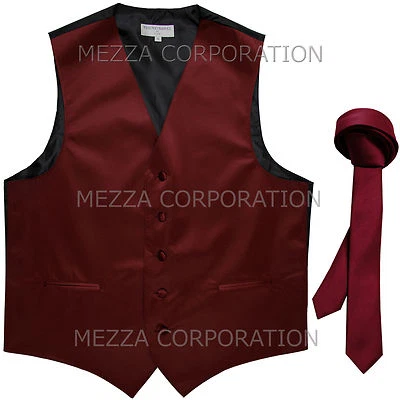 New Men's Vesuvio Napoli Tuxedo Vest 1.5" Skinny Necktie prom party Burgundy - Image 1 of 3