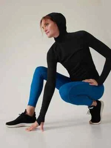 Athleta Flurry Seamless Hoodie Black MEDIUM M NEW #793551 - Imagen 1 de 4