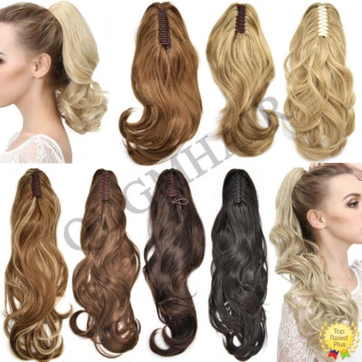US Thick Claw Clip in Hair Extension Natural Jaw Ponytail Wavy Curly Hair Piece  - Image 1 of 4
