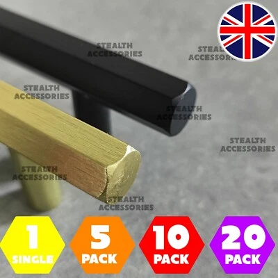 HEXAGONAL HEXAGON Kitchen Cupboard Cabinet Door Pull Handle Handles Black Gold - Image 1 of 4
