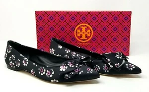 Tory Burch Rosalind Black Floral Print Satin Ballet Flats Size 7.5 - Picture 1 of 10