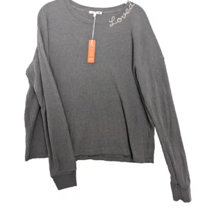 Sundry Shirt Womens Large Gray Thermal Waffle Knit Loved Embroidered Long Sleeve - Picture 1 of 12