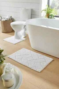 Bali Bath Mat 2 Piece set Non Slip Bathroom Toilet Rug 100% Cotton Washable - Picture 1 of 15