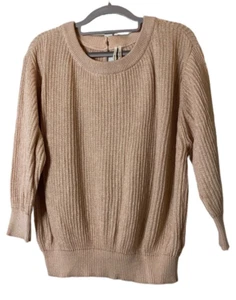 ANTHROPOLOGIE Metallic blend Peach crew neck 3/4th sleeve sweater Sz M - Picture 1 of 14