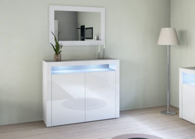 Highboard 107cm Kommode Hochschrank Sideboard Anrichte Weiß Hochglanz SANTA FE - Bild 1 von 4