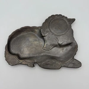 Vintage Cast Craft? Pewter Lamb Tray with Cup Holder 9 3/8" x 7 1/2" - Picture 1 of 13