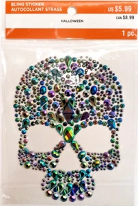 5" Halloween Skull Scrap Rainbow Rhinestone Locker Bling Sticker Skeleton Craft - Picture 1 of 4