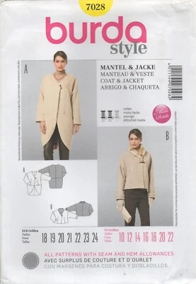 Burda Sewing Pattern 7028 Coat Cocoon Shaped & Short Jacket Petite Size 10 - 22 - Image 1 of 4