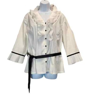 Dressbarn Collection Woman Blouse Size L White Ruffle 3/4 Sleeve Career Weer - Picture 1 of 10