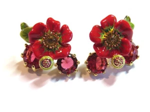 A PAIR OF BEAUTIFUL ENAMELLED STUD EARRINGS - FLOWERS & CRYSTALS ....CG0986 - Picture 1 of 4
