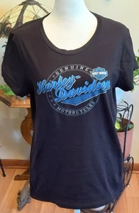 Harley Davidson Bert’s Black Widow Blue print on Black Tee Size Large - Picture 1 of 12