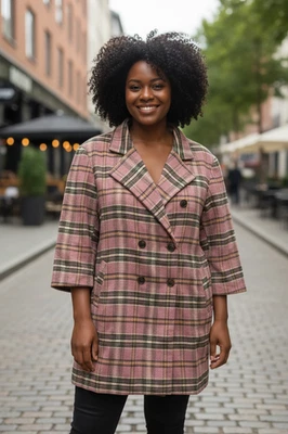 Davi+Dani Plaid Pea Coat Womens Plus Size 3XL Fall Wool Blend Classic Multicolor - Image 1 of 4