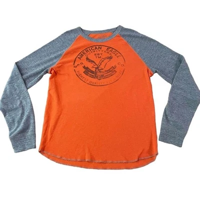 Рубашка мужская American Eagle Thermal размер Large оранжевая серая вафельная вязаная ретро - Изображение 1 из 4