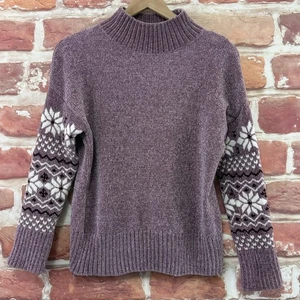 Christian Siriano Pullover Damen XS Lila Stehkragen Fair Isle Schneeflocke Strick - Bild 1 von 9