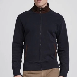 BILLY REID Zip Front Track Jacket Navy Blue Brown Suede {Y51} - Picture 1 of 5