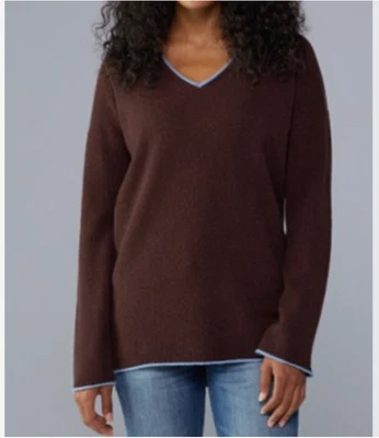 Suéter cooperativo REI para mujer talla pequeña Norseland 100 % lana de cordero cuello en V café marrón Foto 1 de 4
