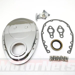 SB Chevy Chrome Aluminum Timing Chain Cover Kit & Tab SBC 283 305 327 350 400 V8 - Bild 1 von 5