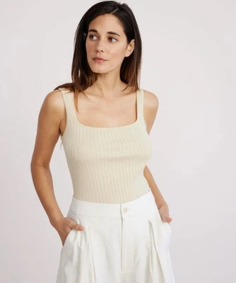 $175 NWT JENNI KAYNE Square Rib Tank Top in Cream, Size MEDIUM - Image 1 of 4
