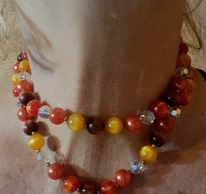 Vintage Lisner Halskette Halsreif Perlenstrang Orange & Gold mit Kristallen. Beauty! - Bild 1 von 13