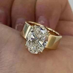 3.0Ct Oval Cut CREATED Moissanite Men's Wedding Band Ring 14K Yellow Gold Plated - Picture 1 of 4