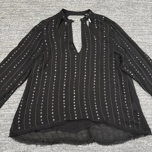 Free People Young Love Shirt Women Medium Black Beaded Sequin Cut Out Lined Boho - Picture 1 of 10