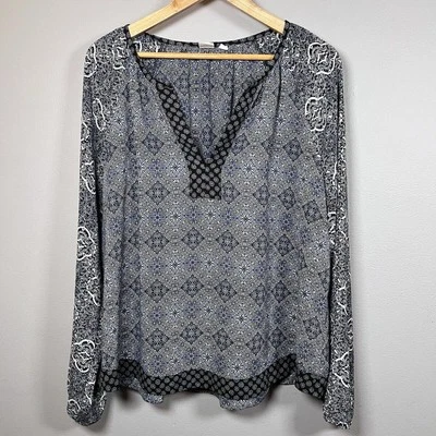 Gap Blouse Women’s Size XL Blue Kaleidoscope Floral Polyester Long Sleeve Boho - Image 1 of 4