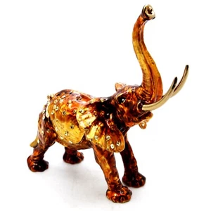 Brown Elephant Trinket Box. Hand set Swarovski Crystals & Enamel - Picture 1 of 5