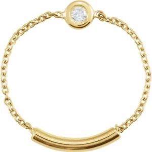 Diamond Chain Ring Tiny 0.02 ctw 14K Solid Yellow Gold New Trending - Imagen 1 de 3