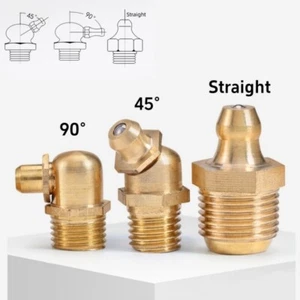 Brass Grease Nipple Fitting Metric Imperial NPT Straight 45° 90° Nipple Hydrolic - Picture 1 of 13