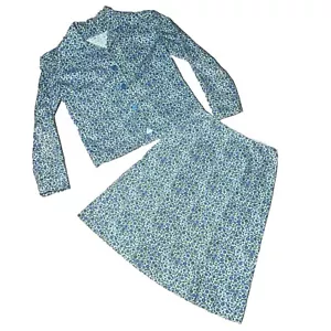 Abito vestito vintage anni 70 floreale nonna gonna e giacca blu stampa fiori piccolo - Foto 1 di 10