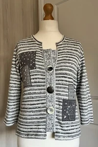Per Una Grey Striped Knit Cardigan Size L Patchwork Sequins Embellished Boxy - Picture 1 of 24