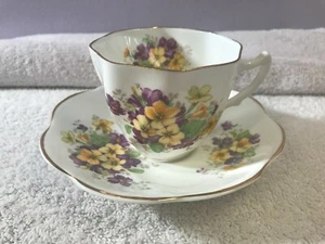 Teacup & Matching Saucer Rosina Bone China England Purple Yellow Flowers MAX1950 - Picture 1 of 6
