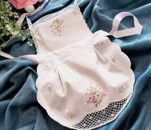 Vintage Style Purple Flower Embroidery Crochet Lace Adjustable Cotton Kids Apron - Picture 1 of 9