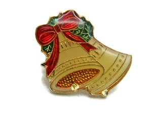 Prendedor Campanas Navidad Navidad Navidad Blanco Cinta Roja Tono Dorado - Imagen 1 de 4