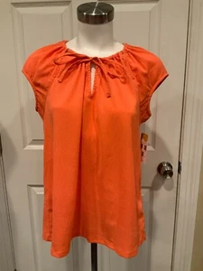 Michael Kors Mandarin Orange Textured Short Sleeve Shirt W/ Tie Size S, NWT! $78 - Picture 1 of 7