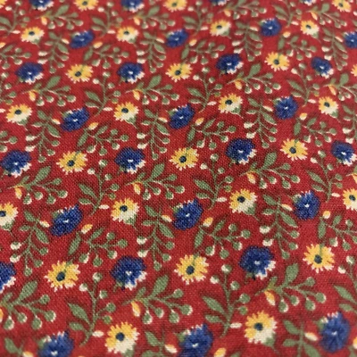 Floral Fabric By Faye Liverman For Marcus Brothers Vtg Blue Yellow Deep Red BTHY - Image 1 of 4