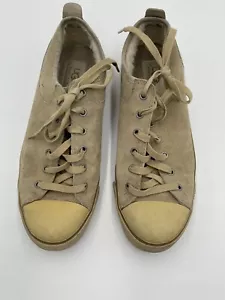 UGG Women Size 9 Sneakers Shoes Beige 1888 Low Top Lace Up Suede Shearling - Picture 1 of 6