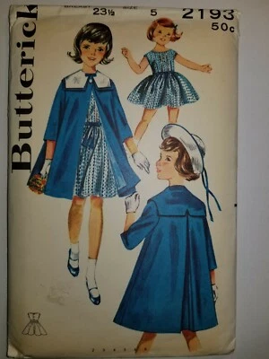 Butterick 2193 Dress Cape Coat Costume Sewing Pattern Girls 5 VTG Cut Fit Flare - Image 1 of 4