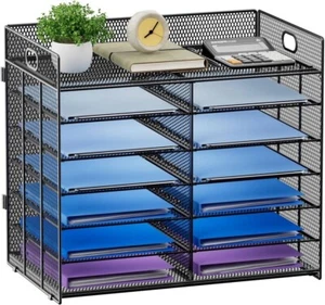 14 Compartments Paper Organizer for Desk, Mesh Literature Organizer, Mail Black - Picture 1 of 4