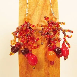 2" Orange Multi Color Bohemian Mix Bead Style Handmade Dangle Seed Bead Earring - Picture 1 of 4